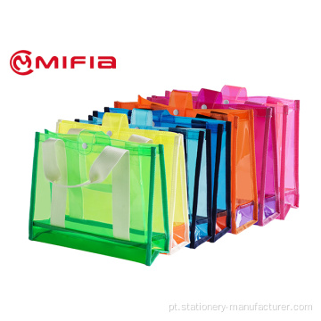 Bolsa de mão em PVC com combinação de cores NEON da moda